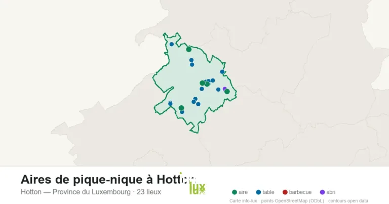 Carte des 23 aires de pique-nique de Hotton