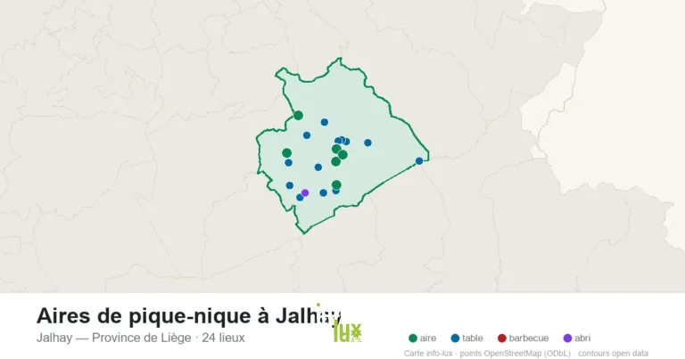 Carte des 24 aires de pique-nique de Jalhay