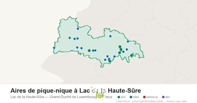 Carte des 25 aires de pique-nique de Lac de la Haute-Sûre