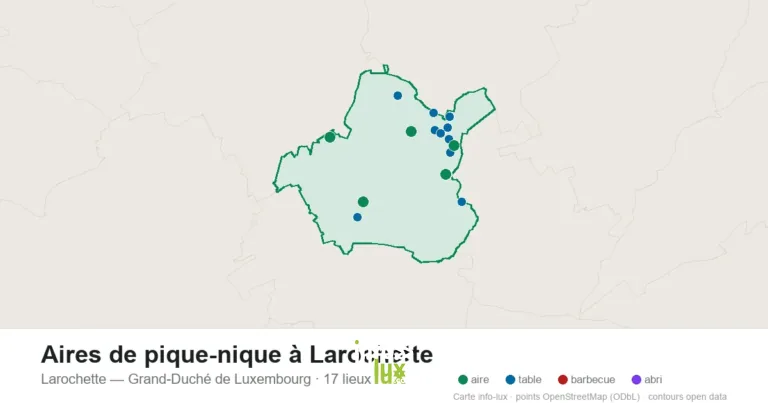 Carte des 17 aires de pique-nique de Larochette
