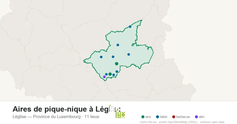 Carte des 11 aires de pique-nique de Léglise