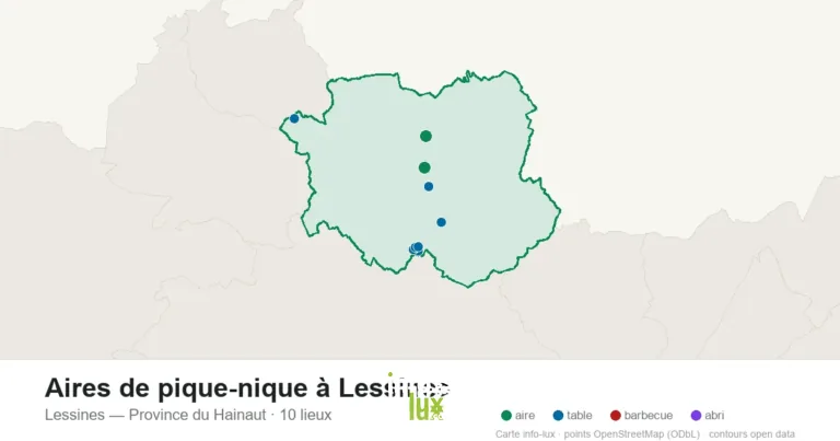 Carte des 10 aires de pique-nique de Lessines
