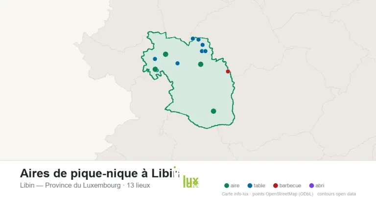 Carte des 13 aires de pique-nique de Libin