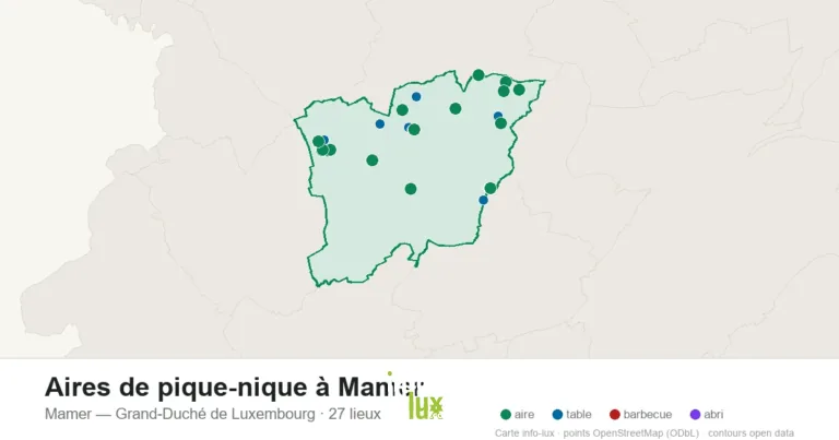 Carte des 27 aires de pique-nique de Mamer