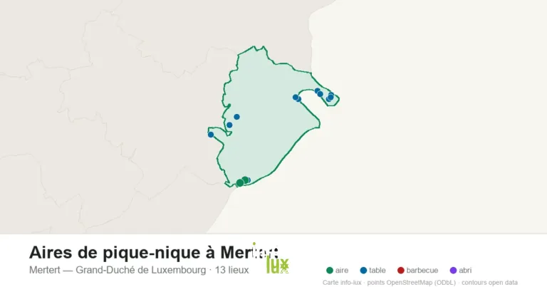Carte des 13 aires de pique-nique de Mertert