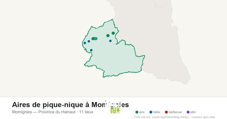 Carte des 11 aires de pique-nique de Momignies