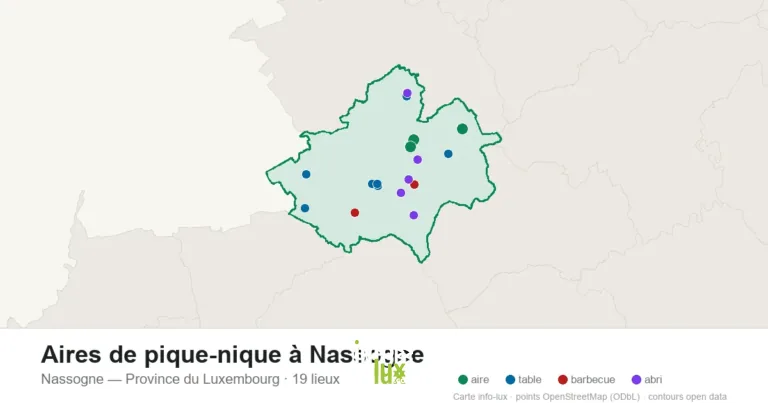 Aires de pique-nique à Nassogne : les 19 tables, aires et barbecues sur la carte (2026)