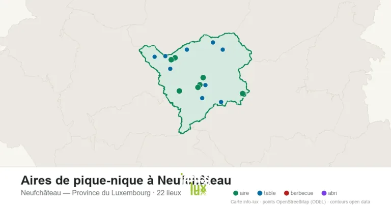 Carte des 22 aires de pique-nique de Neufchâteau