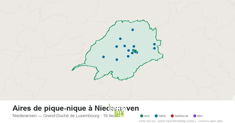 Carte des 16 aires de pique-nique de Niederanven