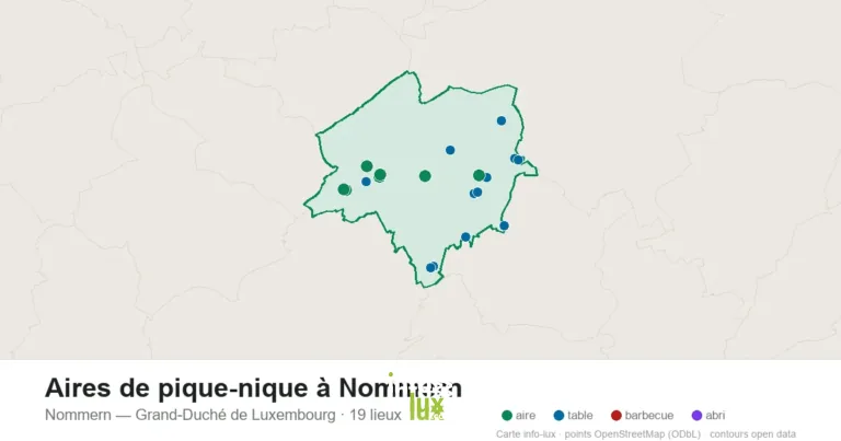 Carte des 19 aires de pique-nique de Nommern