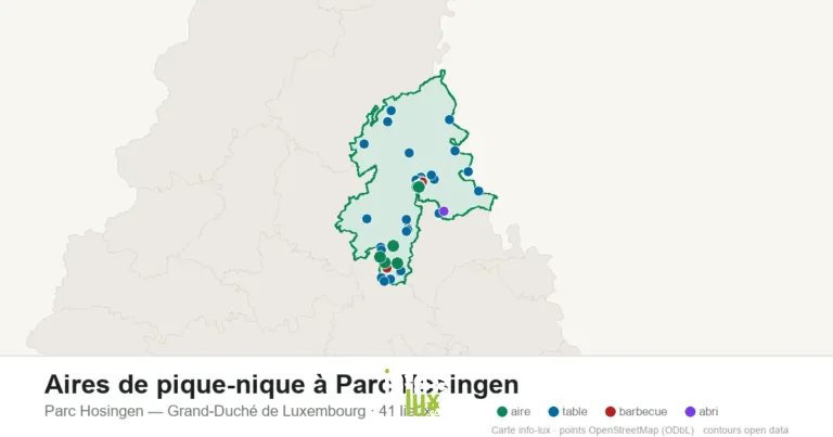 Carte des 41 aires de pique-nique de Parc Hosingen