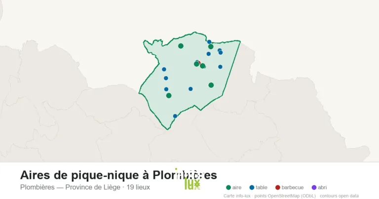 Carte des 19 aires de pique-nique de Plombières