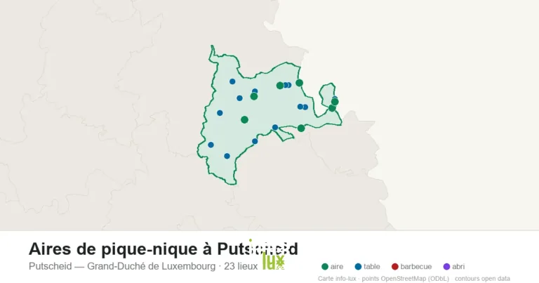 Carte des 23 aires de pique-nique de Putscheid