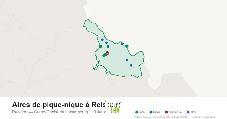 Carte des 13 aires de pique-nique de Reisdorf