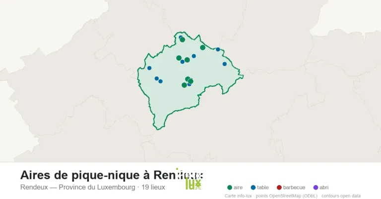 Aires de pique-nique à Rendeux : les 19 tables, aires et barbecues sur la carte (2026)