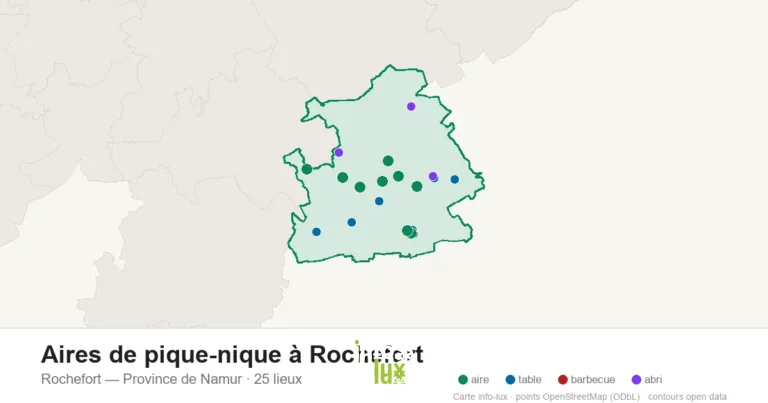 Carte des 25 aires de pique-nique de Rochefort