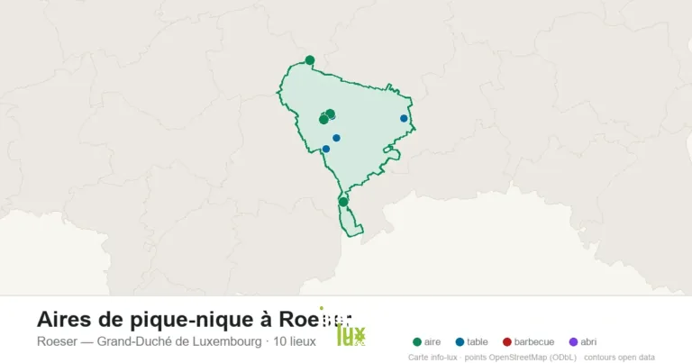 Carte des 10 aires de pique-nique de Roeser