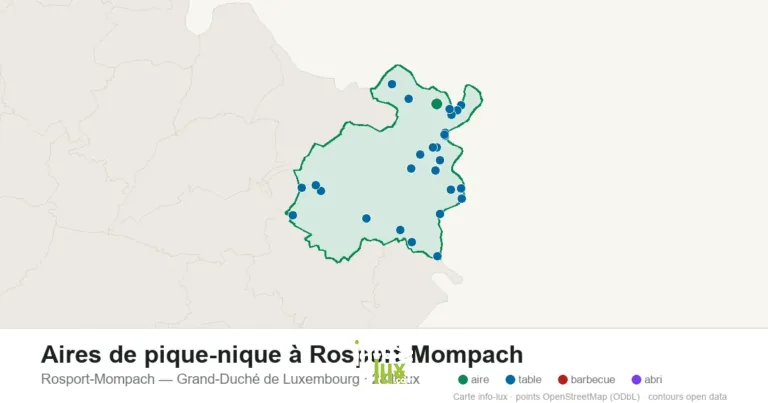 Carte des 28 aires de pique-nique de Rosport-Mompach