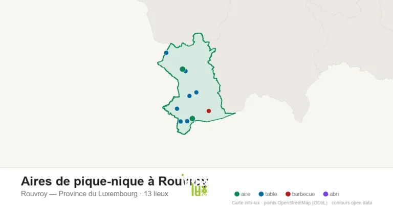 Aires de pique-nique à Rouvroy : les 13 tables, aires et barbecues sur la carte (2026)
