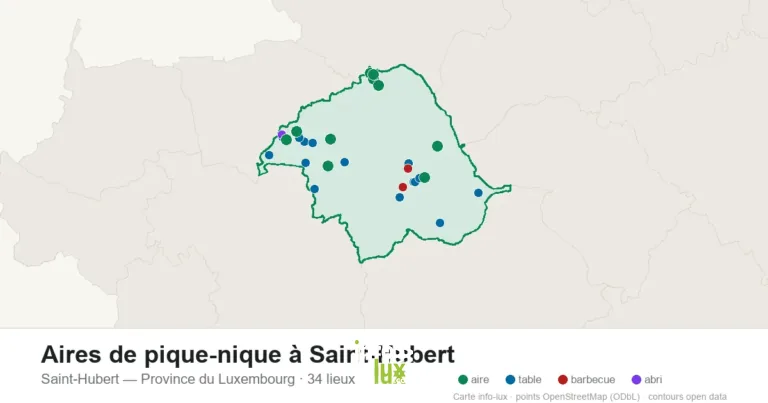 Carte des 34 aires de pique-nique de Saint-Hubert