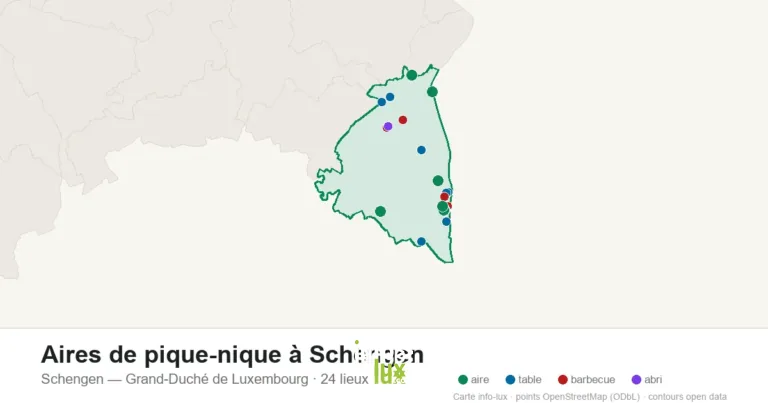 Carte des 24 aires de pique-nique de Schengen