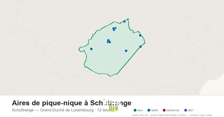 Carte des 12 aires de pique-nique de Schuttrange