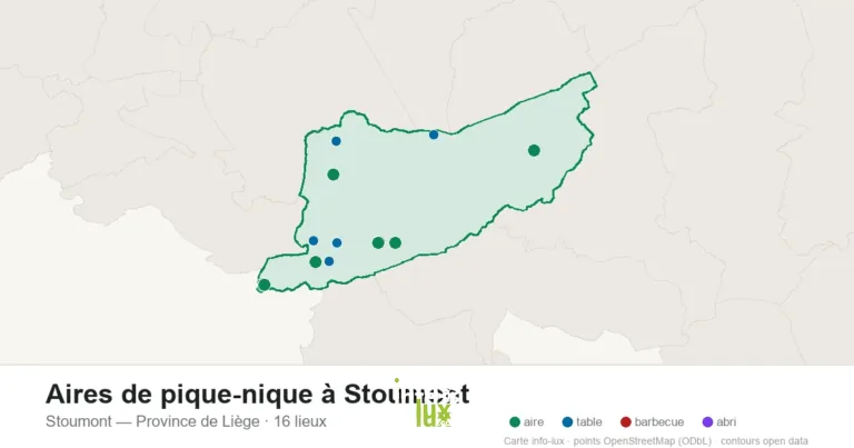 Carte des 16 aires de pique-nique de Stoumont