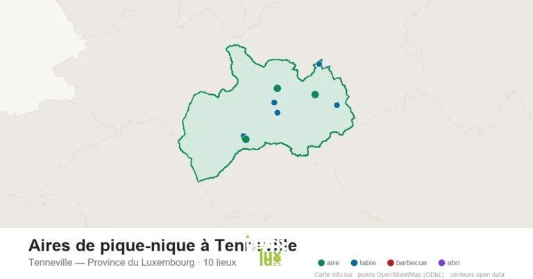 Carte des 10 aires de pique-nique de Tenneville