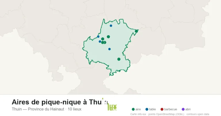 Aires de pique-nique à Thuin : les 10 tables, aires et barbecues sur la carte (2026)