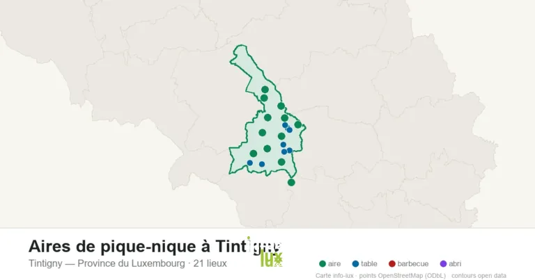Aires de pique-nique à Tintigny : les 21 tables, aires et barbecues sur la carte (2026)