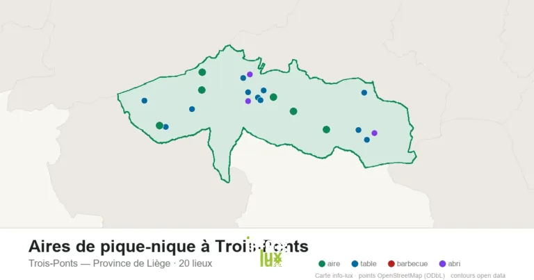 Carte des 20 aires de pique-nique de Trois-Ponts