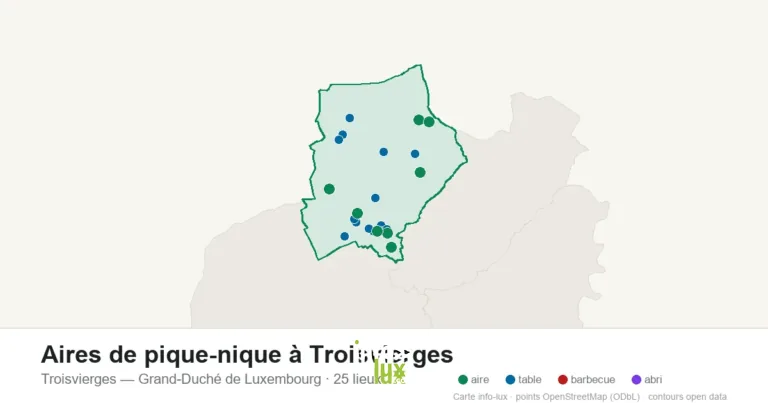 Carte des 25 aires de pique-nique de Troisvierges