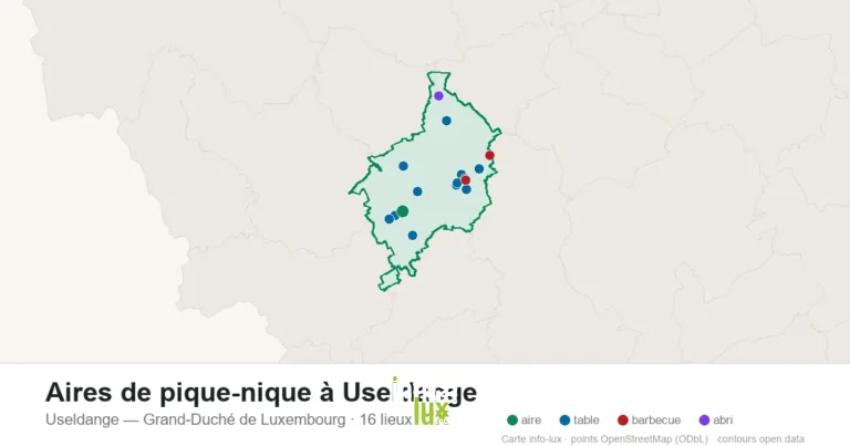 Carte des 16 aires de pique-nique de Useldange