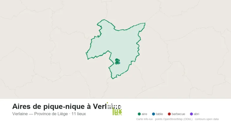 Carte des 11 aires de pique-nique de Verlaine