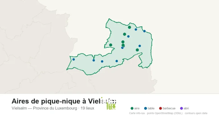Carte des 19 aires de pique-nique de Vielsalm