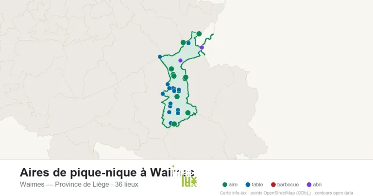 Carte des 36 aires de pique-nique de Waimes