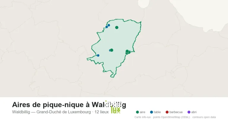 Carte des 12 aires de pique-nique de Waldbillig