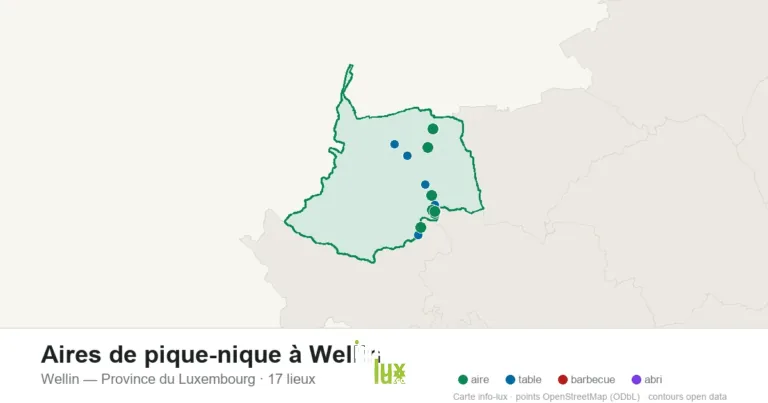 Carte des 17 aires de pique-nique de Wellin