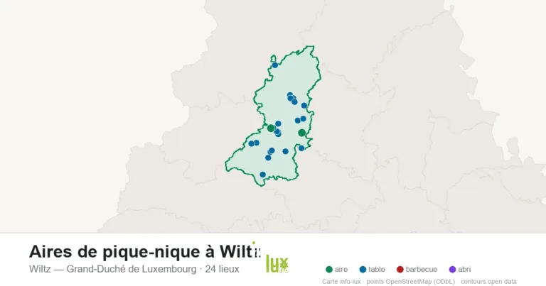 Carte des 24 aires de pique-nique de Wiltz