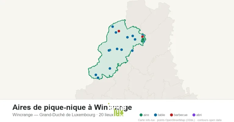 Carte des 20 aires de pique-nique de Wincrange