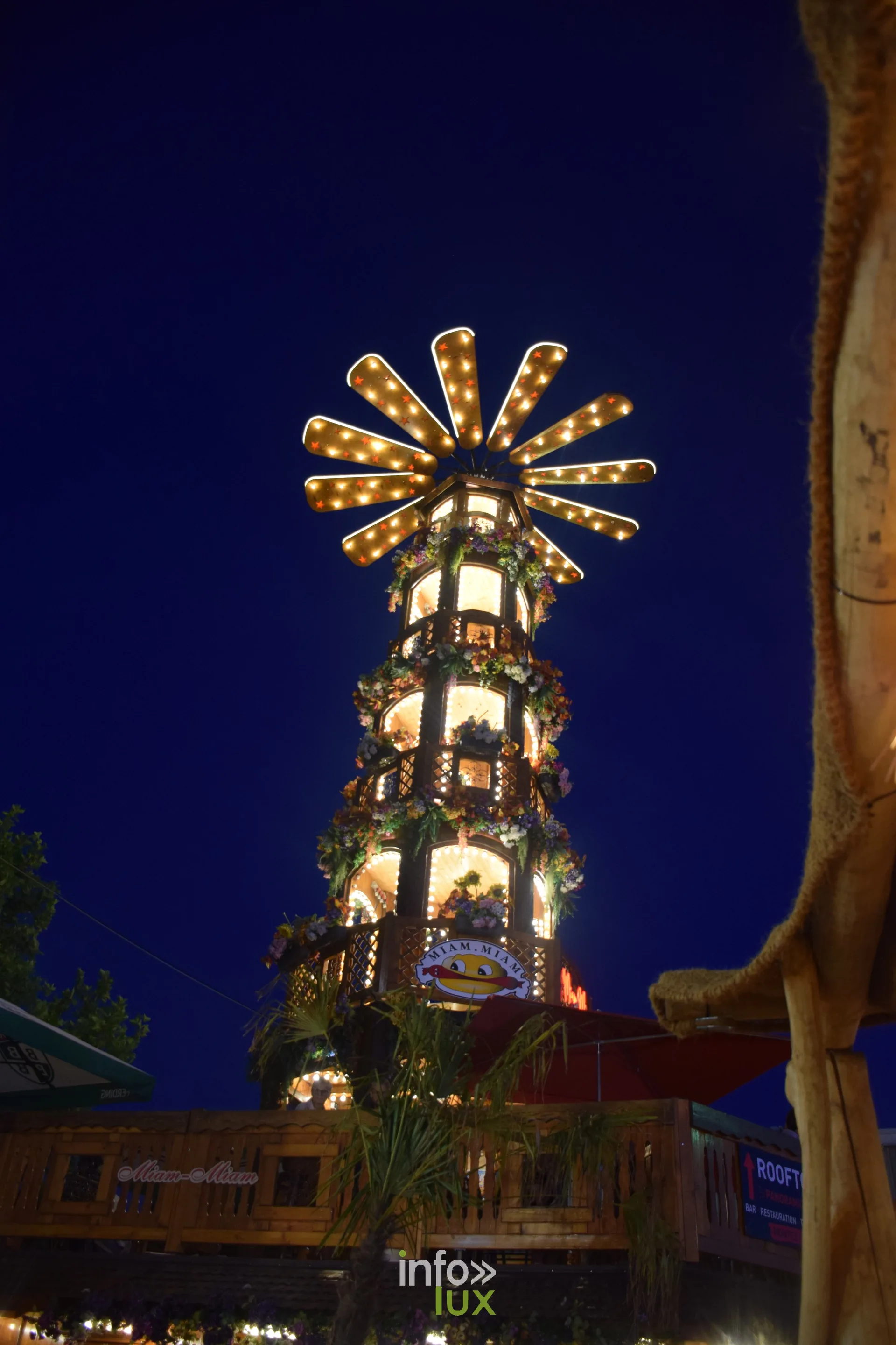 Manege illumine a la tombee de la nuit a la Foire Expo de Nancy
