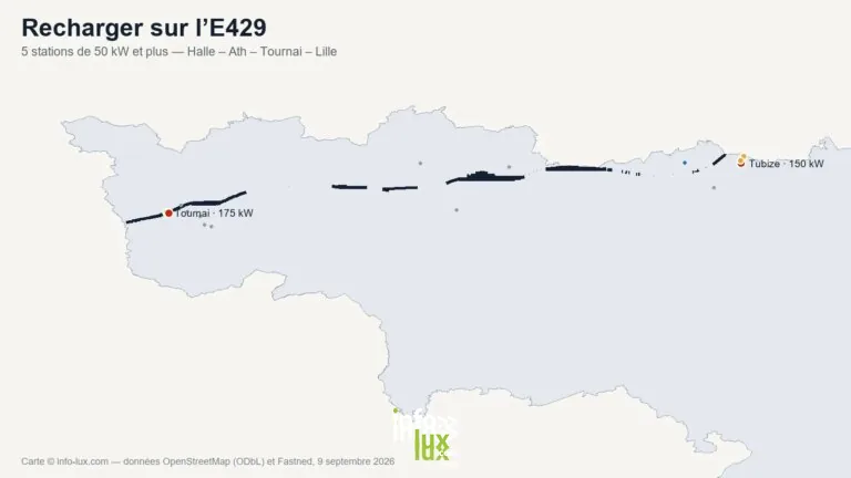 Carte des bornes de recharge rapide le long de E429 en Wallonie