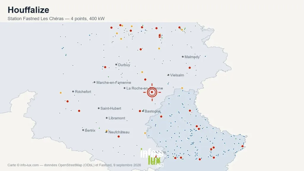 Carte de situation de la station de recharge Fastned de Houffalize