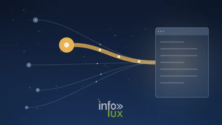Illustration éditoriale : cinq sources lumineuses de tailles très inégales envoient des flux vers un site web, le plus large venant de ChatGPT, image de la répartition du trafic apporté par les assistants d'intelligence artificielle