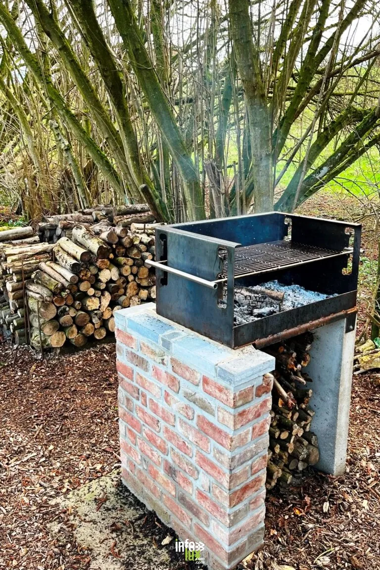 Barbecue et table de pique-nique de la Heusière (Julémont) à Herve : aire de pique-nique couverte avec barbecue
