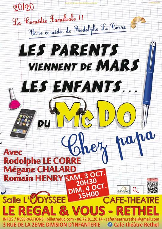 Rethel > Spectacle > Café théâtre : Les parents viennent de Mars les enfants … du Mc Do Chez Papa