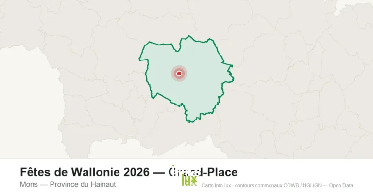 Carte de localisation : Fêtes de Wallonie 2026 sur la Grand-Place de Mons