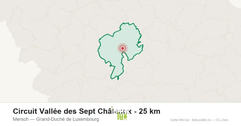 Carte de localisation de Circuit Vallée des Sept Châteaux - 25 km à Mersch (Grand-Duché de Luxembourg)
