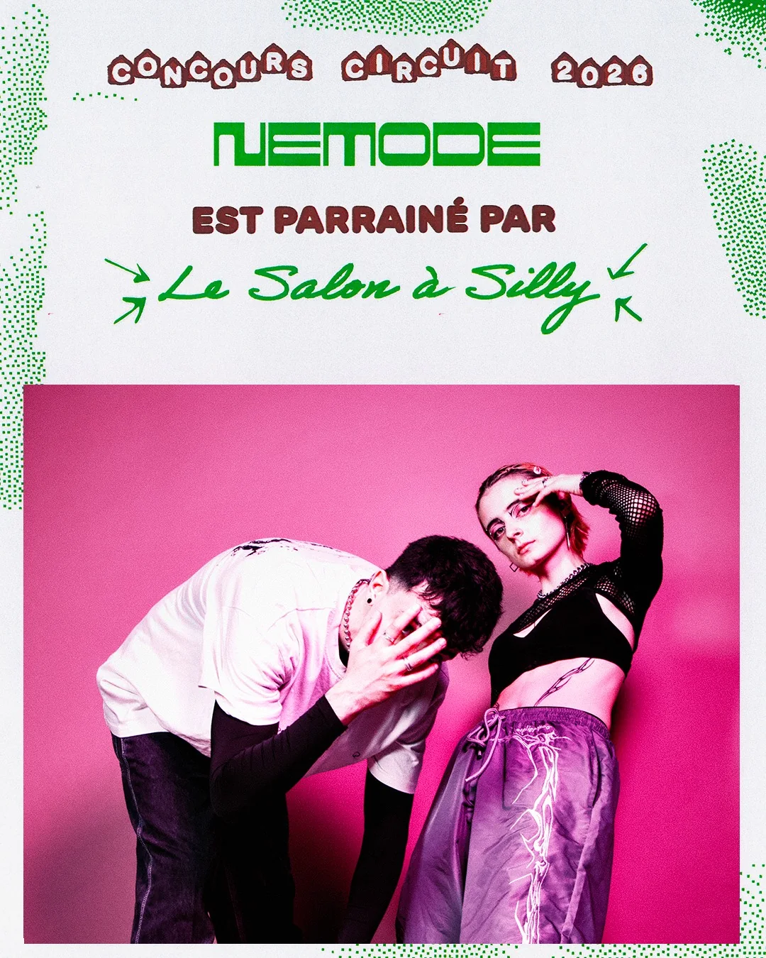 Carte du lauréat Nemode, parrainé par Le Salon (Silly) : le duo sur fond rose