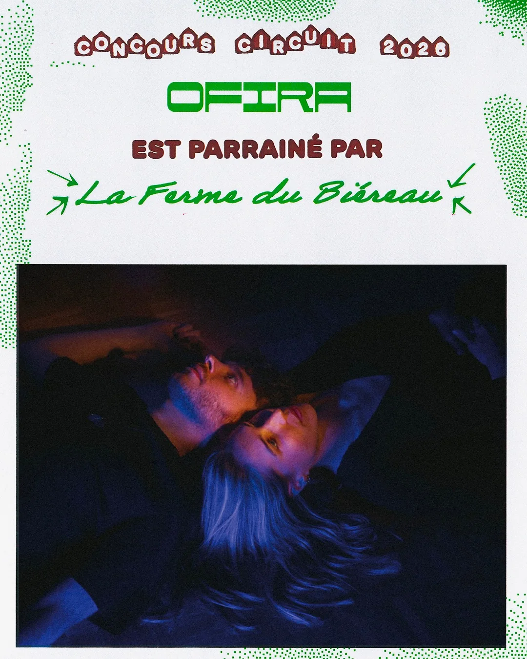 Carte du lauréat OFiRA, parrainé par La Ferme du Biéreau (Louvain-la-Neuve) : le duo en lumière bleue